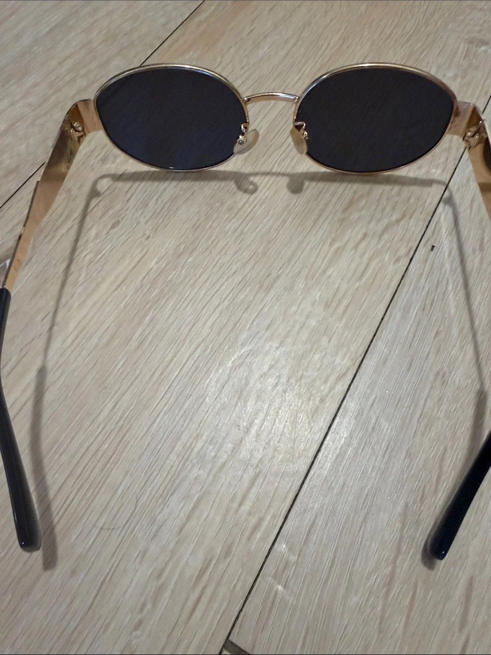 Gold Oval Sunglasses with Black Lenses - Picture 3 of 5